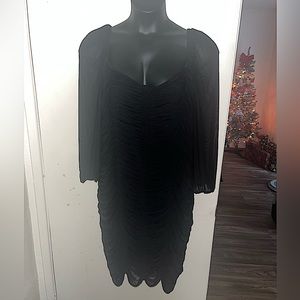 Black sheer ruched long sleeve dress 24/XXL